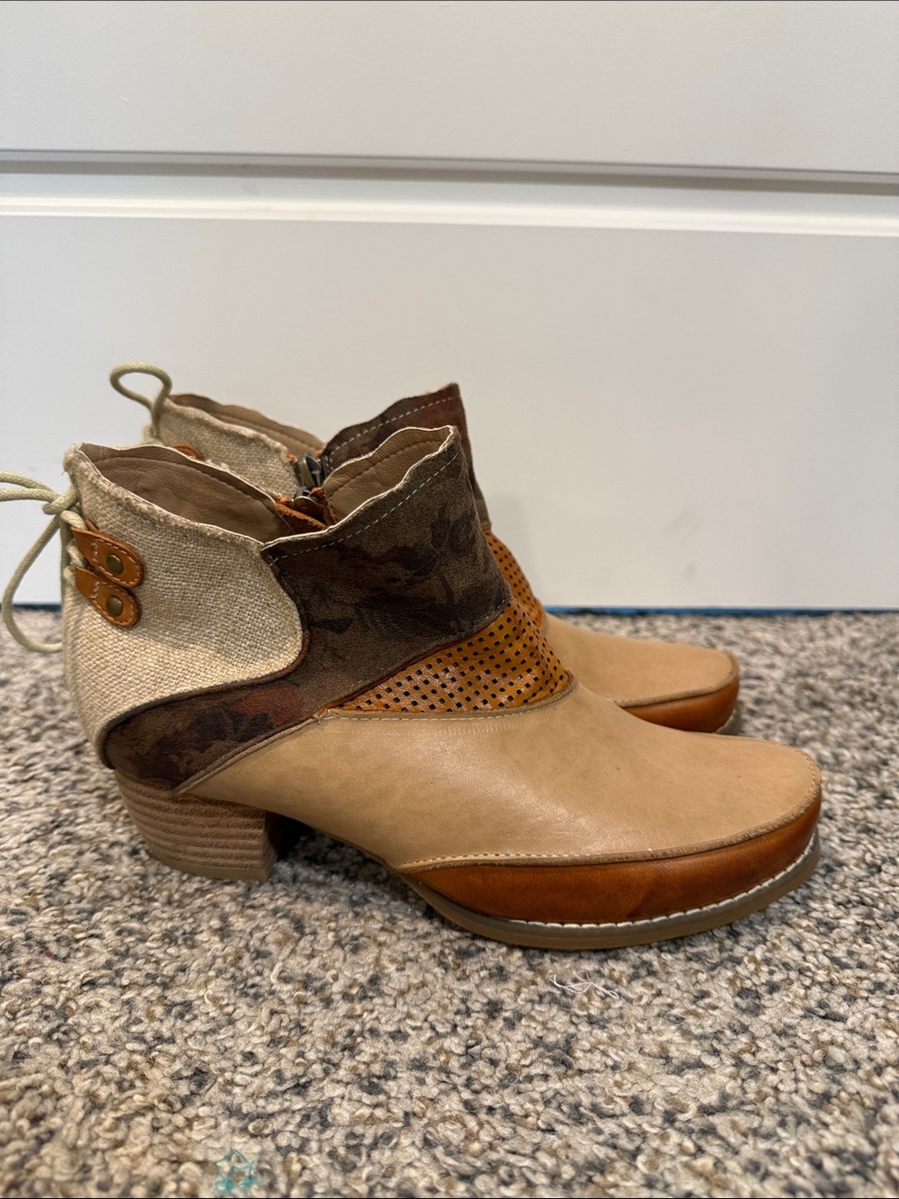 Corkys ELITE Rags Booties Leather Patchwork Boots Brown Tan Shoes: Women’s 8